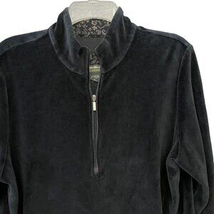 Eddie Bauer Black Velour Quarter Zip Pullover Womens XL
